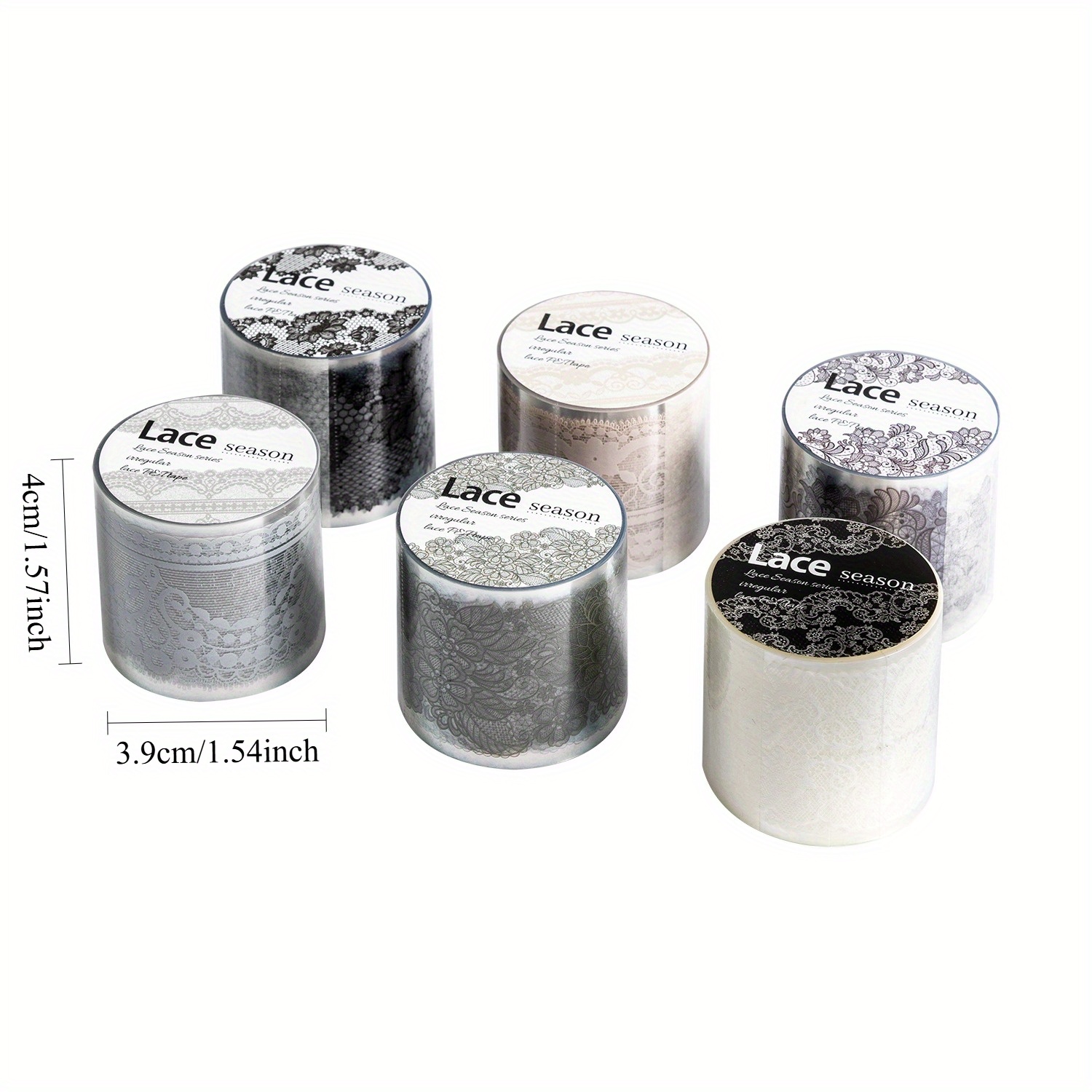Image of 6 Rolls Black And White Lace Seasonal Series Sticker Tape Rolls For Diy Scrapbooking, Journaling, Phone, Computer, Water Bottle, And Photo Frame Decoration Material Stickers
