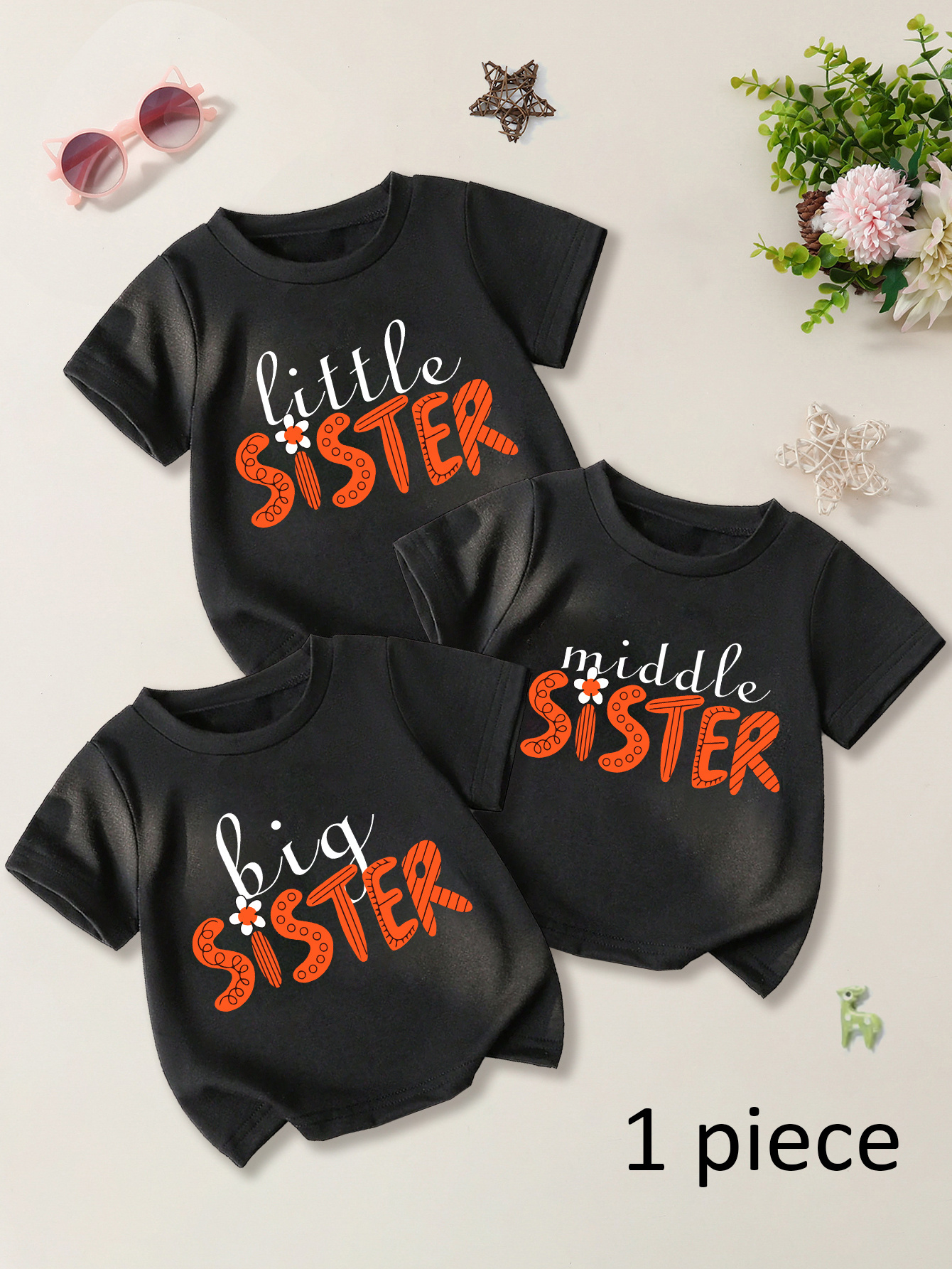 childrens gift girls clothing set for easter cute sister matching tees big sister   little sister 14 casual round neck short sleeve     family activities and summer outfits single piece multiple colors   spring summer shirts machine washable comfortable       cozy knit black little sister 0