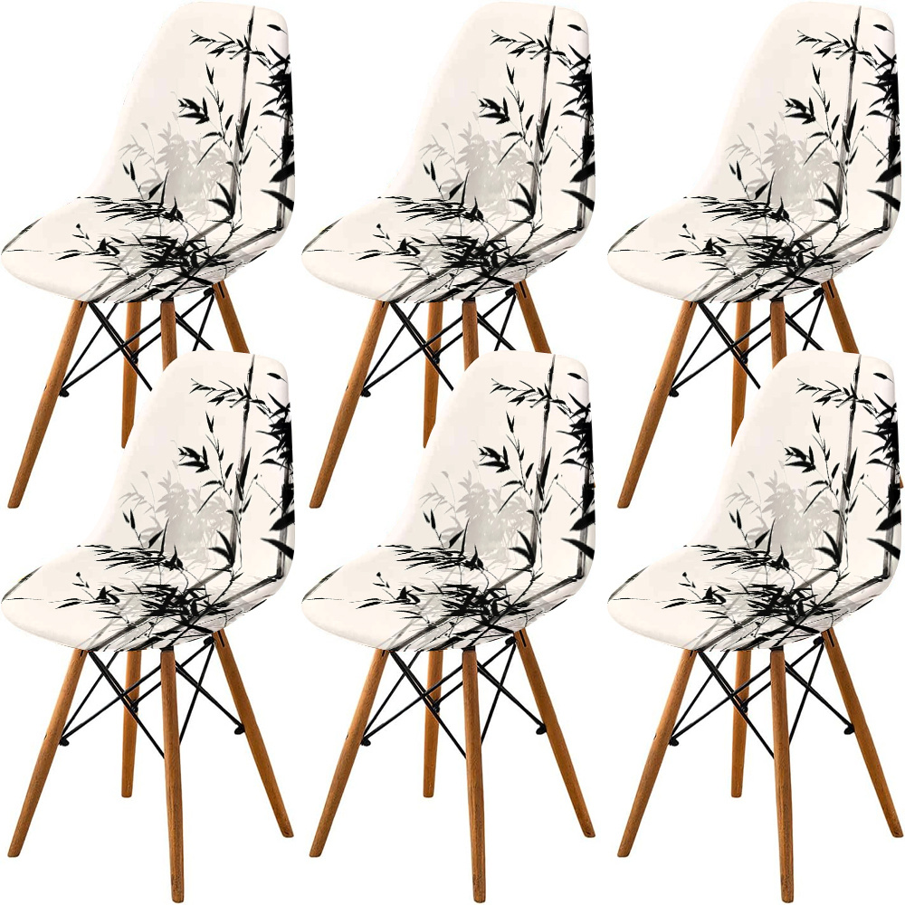 TEMU 2/4/6 pièces Housses de Chaise en Bambou Noir et avec Bande Élastique - Protège-Chaises en Fibre de Lait Brossé, Adaptées à , Élégantes pour