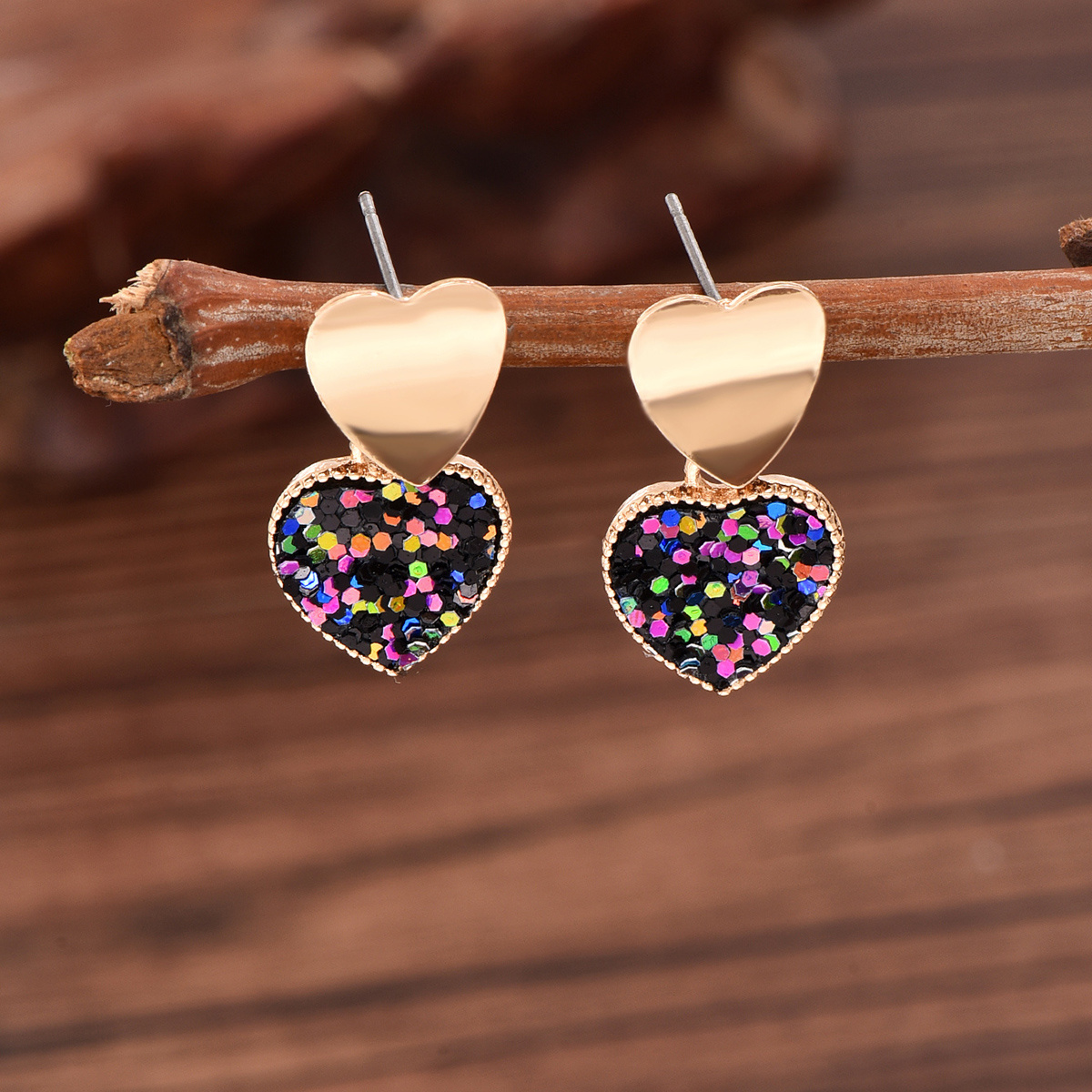 TEMU 1 Paar Exquisite kleine Bling Bling Doppelherz Ohrstecker für Damen, Urlaubs Party Outfit, Valentinstagsgeschenk, Muttertagsgeschenk