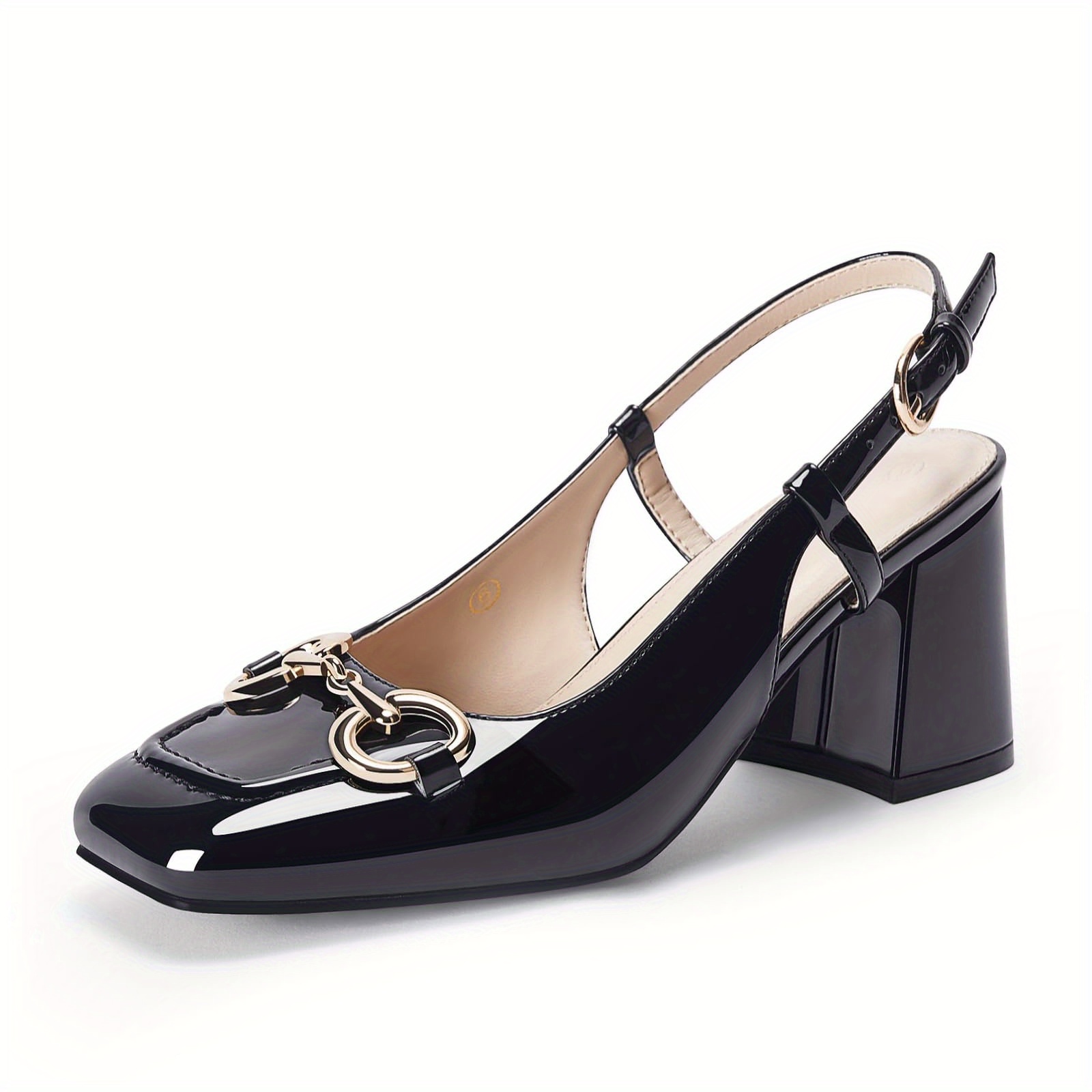 durable build] women's black slingback block heels golden - Temu