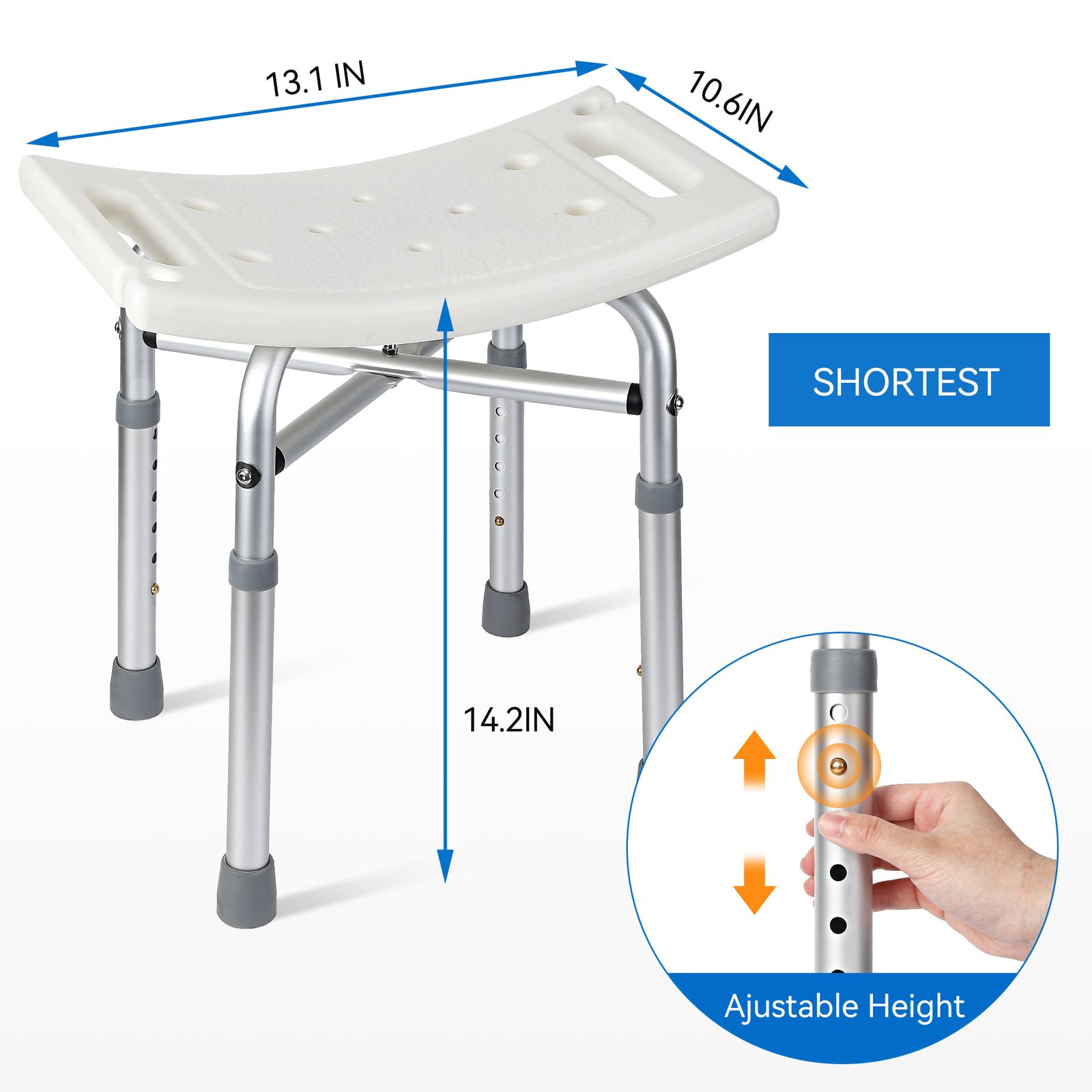 Image of Heavy Duty Adjustable Shower Chair For Elderly & Disabled | 500lb Capacity Non-slip Lightweight Aluminum Bath Bench With Padded Seat, Suction Cup Feet, Tool-included Assembly