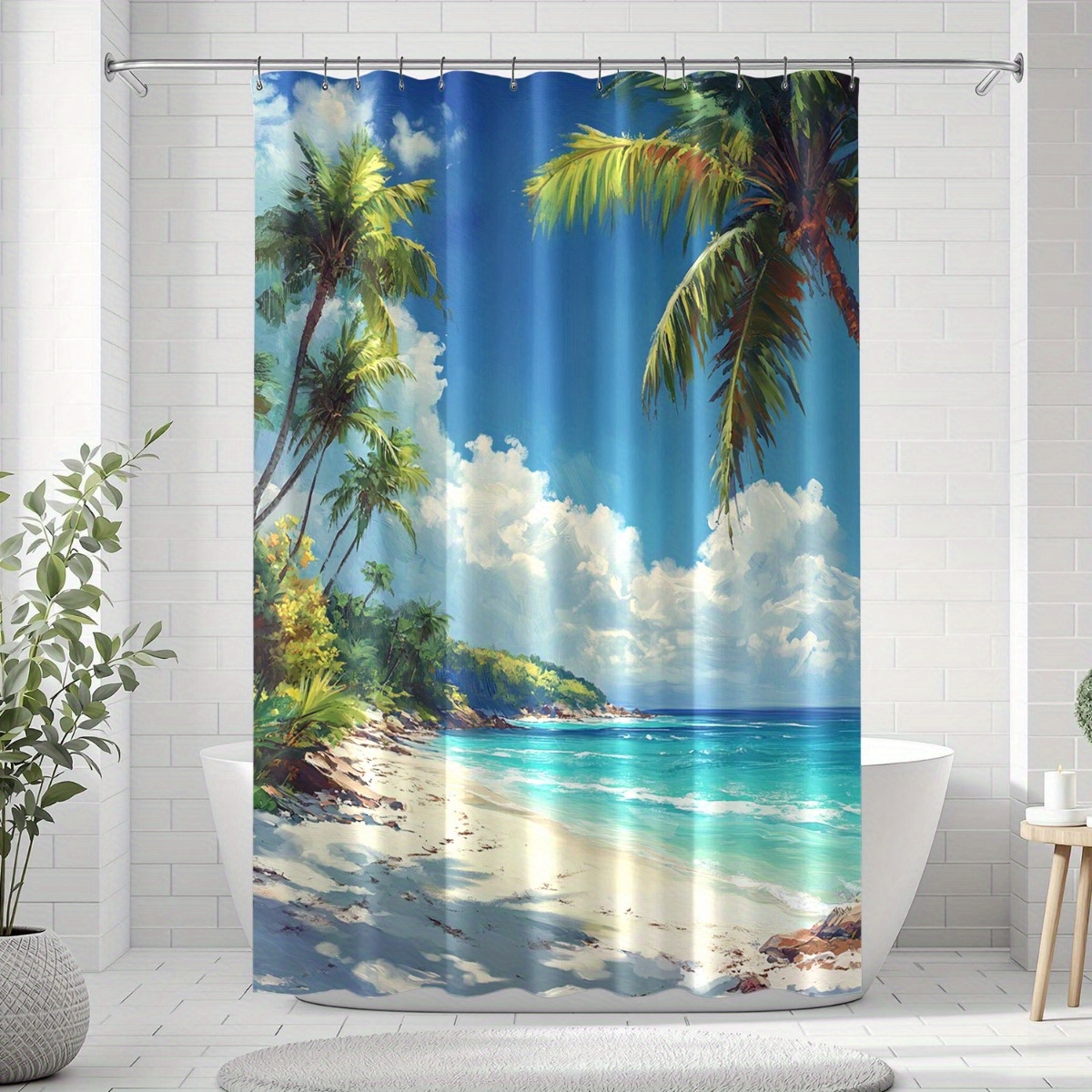 4pcs Beach Under the Sunlight Shower Curtain Set with Hooks