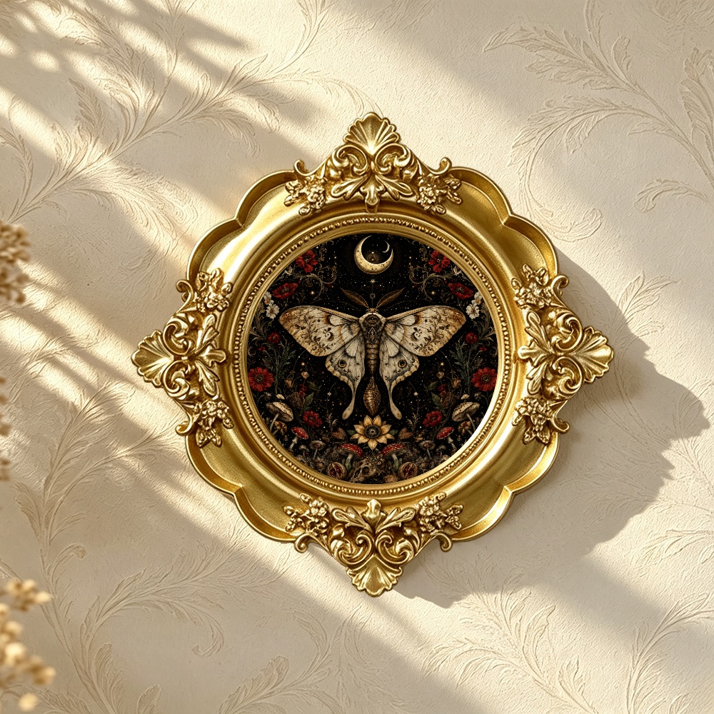 TEMU Wall Decoration Luna Moth Ornate Medallion Hanging Ornament, Vintage Golden Baroque Frame With Floral Gothic Wall Decor, Decoration Gift For And