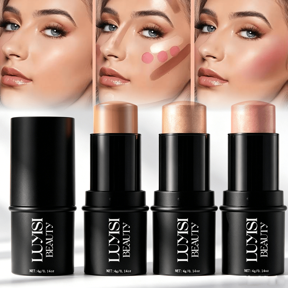 Image of 3pcs Contour Stick Set With Highlighter, Blush, Bronzer - Waterproof Cream For Tones, Buildable Coverage, Sculpting And Highlighting For Face - For Halloween And Christmas Looks