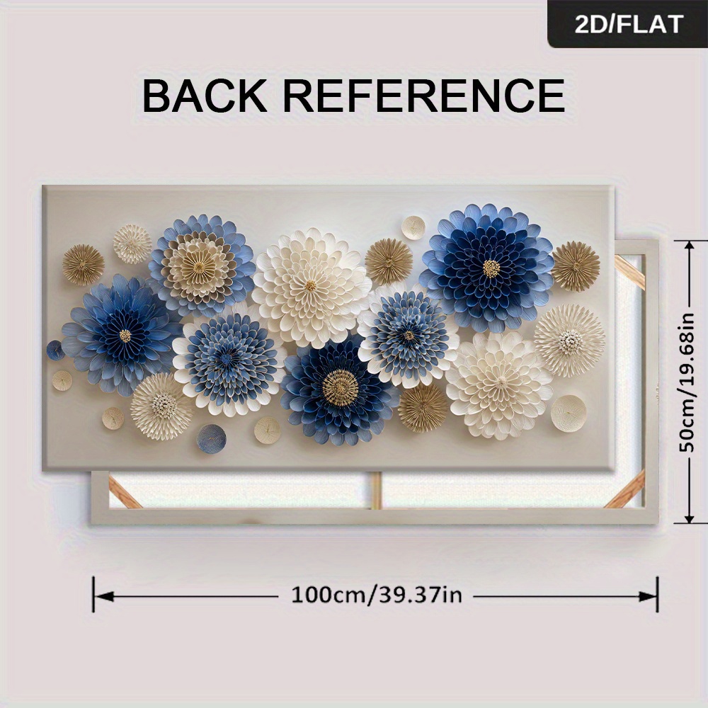 TEMU 2d Flat, 2d Flat 1pc 19.68*39.37in/50cm*100cm Framed Modern Abstract Blue And White Paper Flower Wall Art Print Art Wall Art Canvas Painting Art