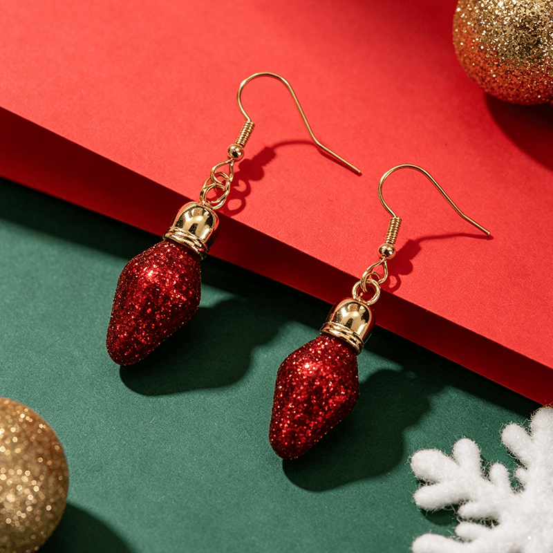 Bling Bling Sequined Red Bulb Drop Earrings for Christmas