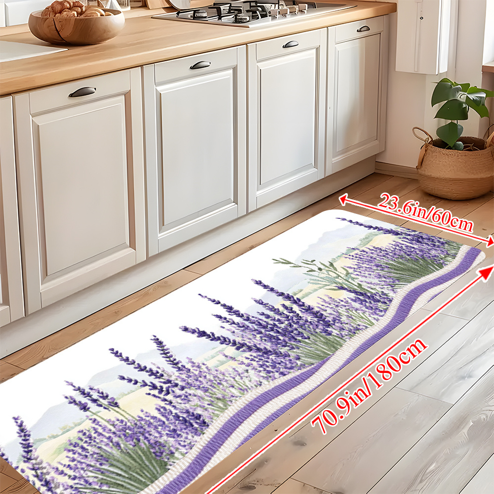 

1pc Long Strip Rug - Soft, , Non-slip & Waterproof With Purple Background - Ideal For Kitchen, Bathroom, Bedroom, Hallway - Machine Washable, Polyester, 28.6" X , Bathroom Rugs Washable