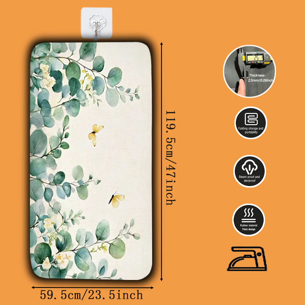 TEMU 1pc Portable Ironing Pad, Watercolor Eucalyptus Printed Pattern, Allowing For Hanging And Flat Ironing. Rolled Up Or Folded For Easy Carrying,