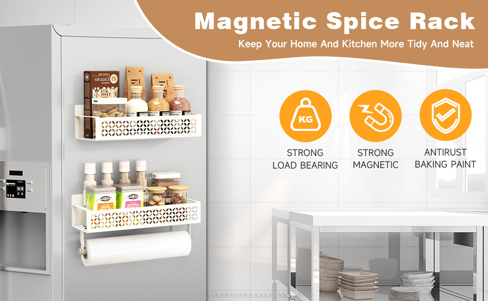 2pcs magnetic spice rack for refrigerator with   towel holder   carbon steel space saving kitchen organizer details 2