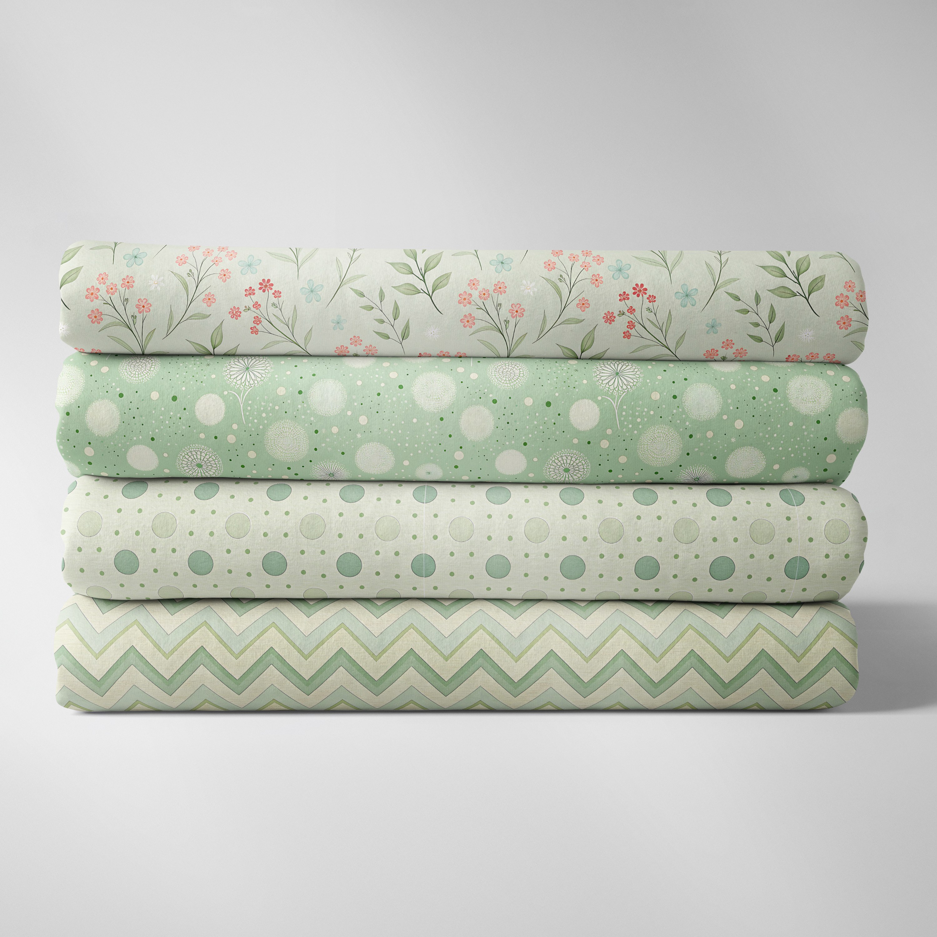Image of 4pcs Fat Quarter Fabric, Green Floral And Geometric Print, 18 X 22 Inches Precut Fabric Bundles, Soft Fabric For Sewing, Quilting, Tote Bags, Zipper Pouches And Handmade Craft Projects