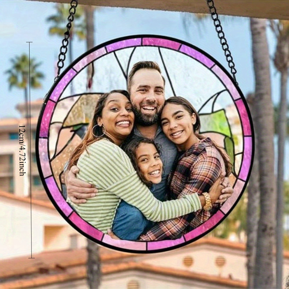 TEMU Custom Family Photo Acrylic Sun Catcher, Personalized Round Window Hanging Ornament, , Customizable Family Portrait Decorative Pendant, Ideal