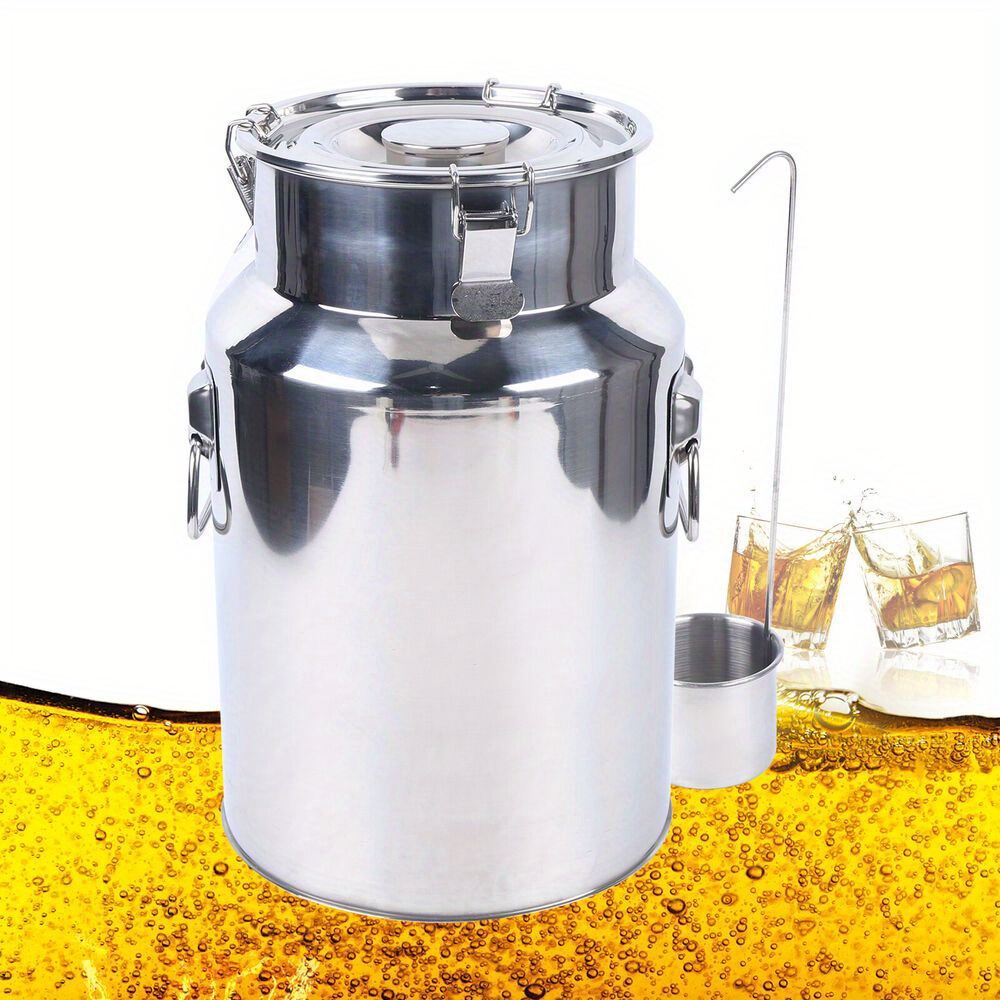 E-shop 201 Edelstahl 18L/4.80Gal Luftdicht Versiegelter Fass mit Weinlöffel & Strohhalmhalter - Wiederverwendbarer Lebensmittelbehälter für Küche, Bar,