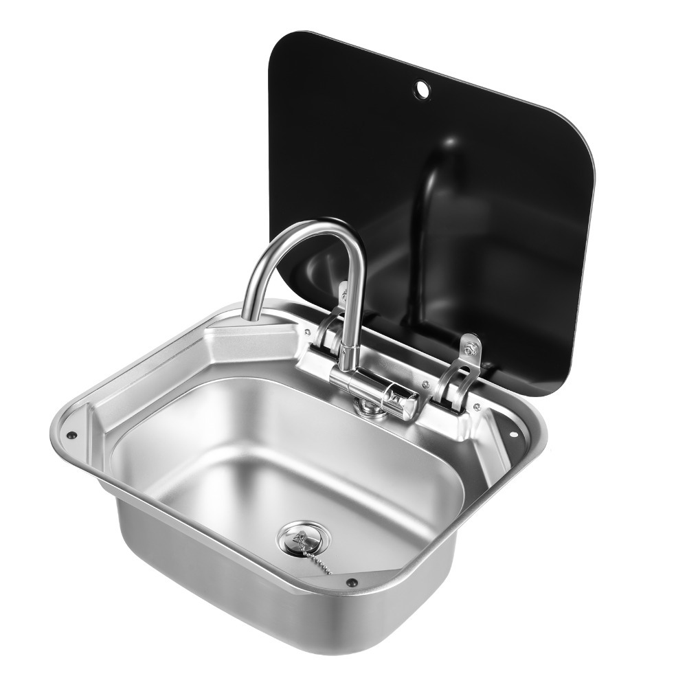 item picture heavy duty 304 stainless steel rv sink faucet combo with lid 15 x17 undermount drop in bar sink suitable for     van boat trailer folding workstation single bowl for bathroom compact space saver for and rv