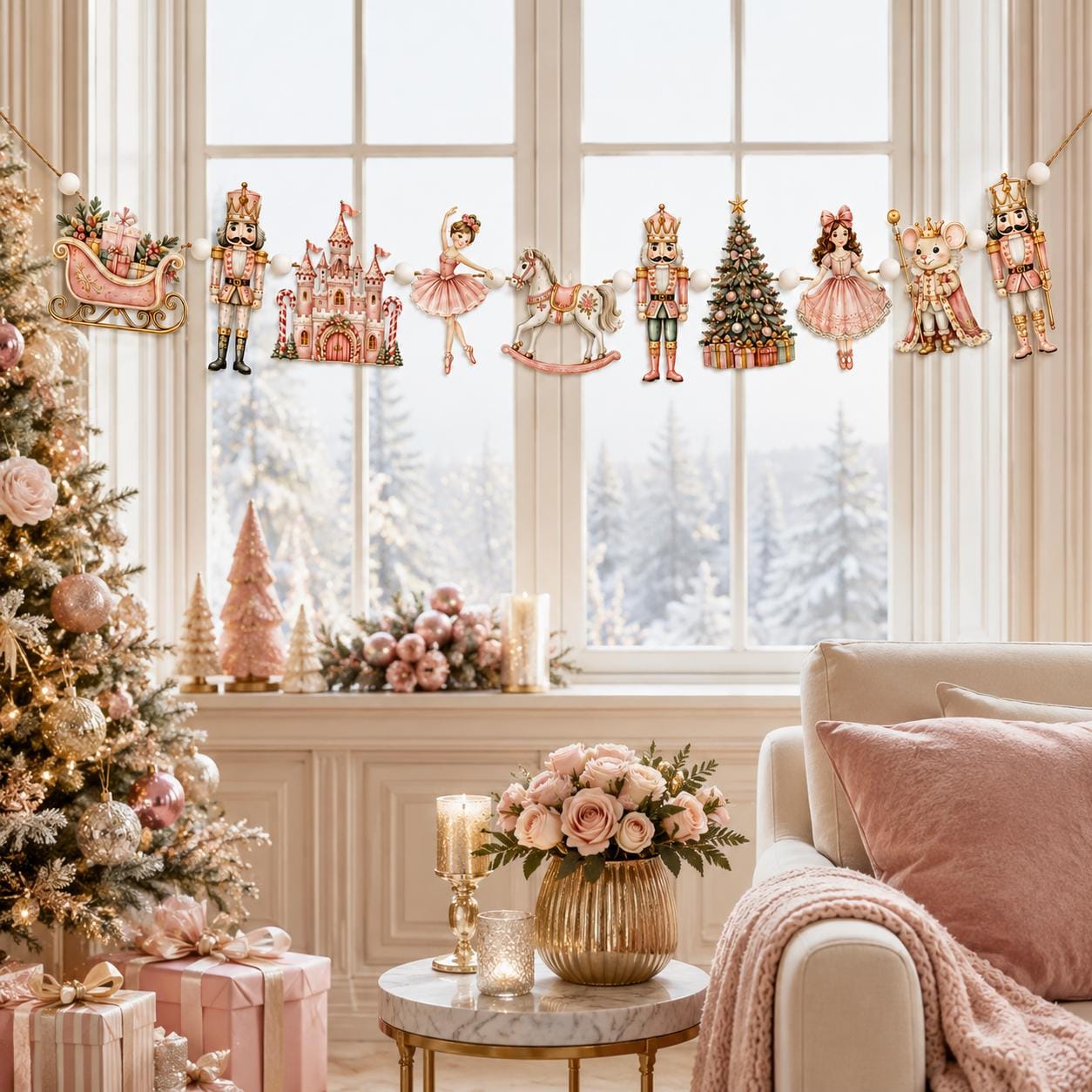 TEMU Couronne de Noël en bois, Bannière de ballet à pince en , Décoration de cheminée rétro, Histoire de fantaisie de Noël à suspendre, Ornements de