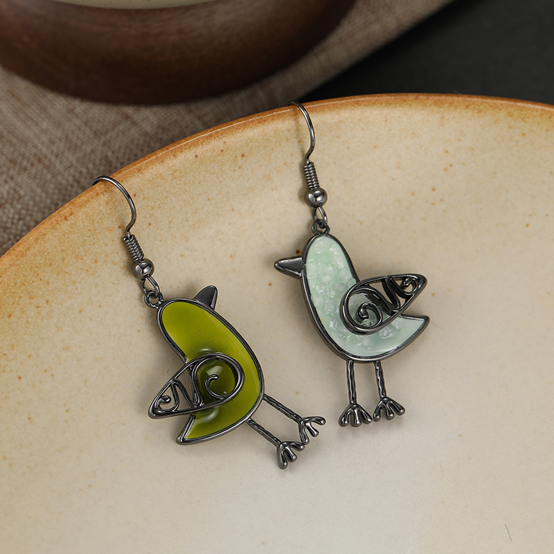 TEMU Pendientes colgantes vintage boho de color contrastante con forma de pájaro y gancho, pendientes pequeños huecos de alambre en con diseño de