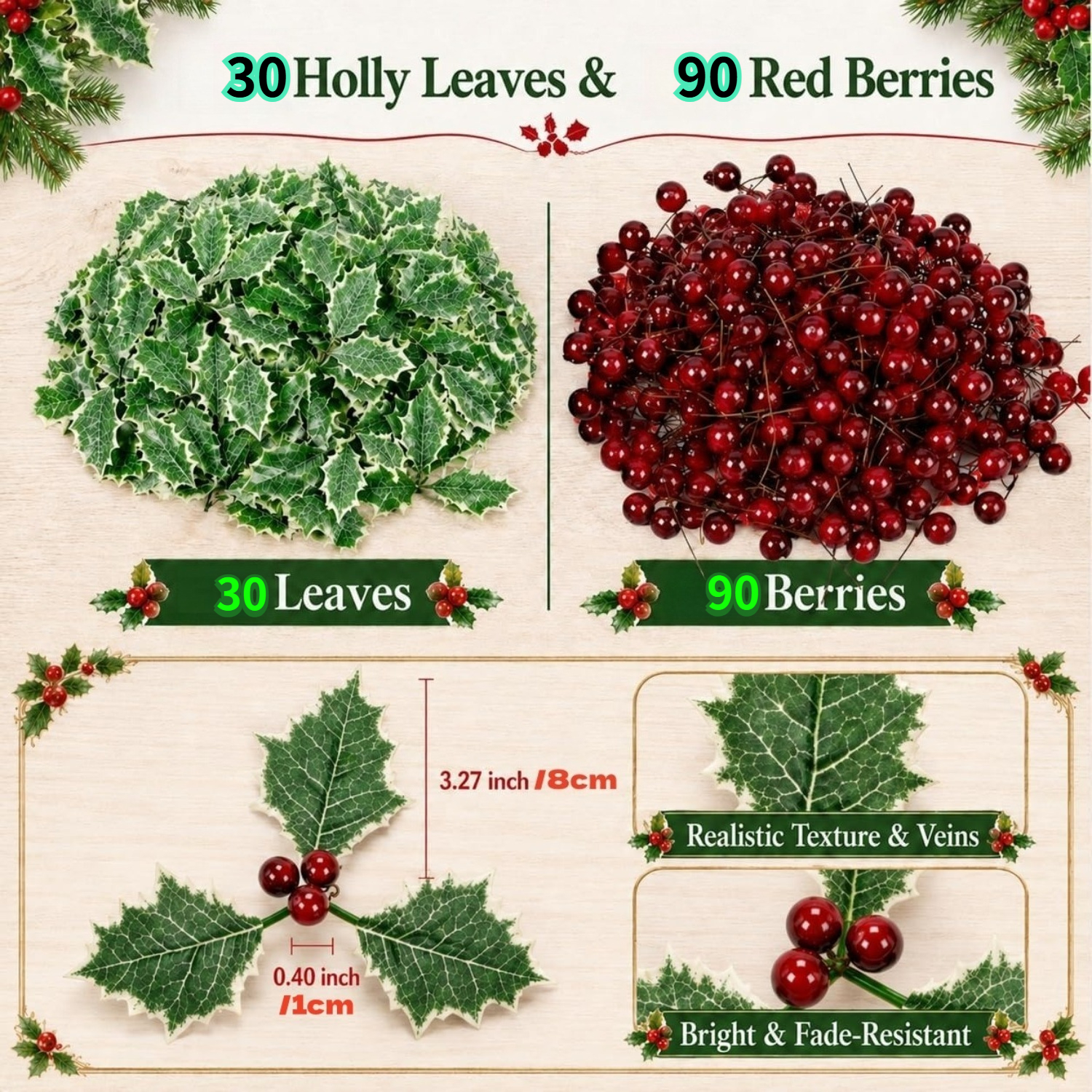 TEMU 120 pz di con Rosse - Piante Artificiali per Natale | Ramoscelli di , con per Materiali per Creazione Ghirlande Natalizie, Decorazioni Natalizie