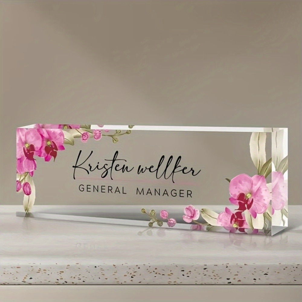 2d flat custom 2d flat acrylic desk name plaque personalized office decor with   ideal employee appreciation gift colleague accessory teachers office decor colleague accessory floral nameplate durable desk decor name plaque for desk