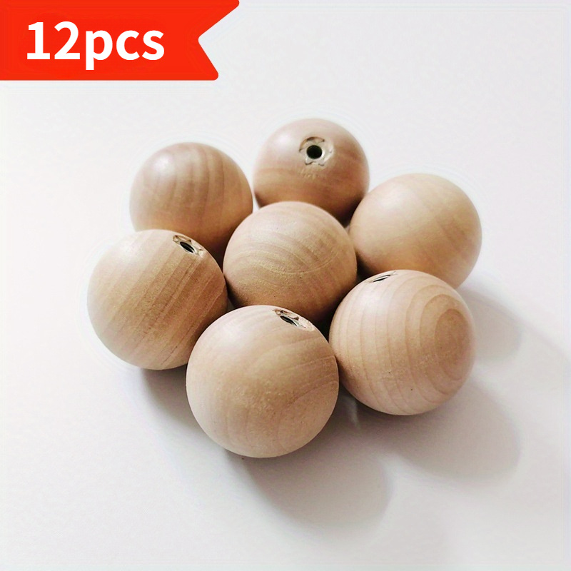 6/12pcs Solid Wood Round Ball Handle Wooden Single Hole Drawer Pulls, Minimalist Chinese Style Home Decorative Cabinet Door Handles With Screws