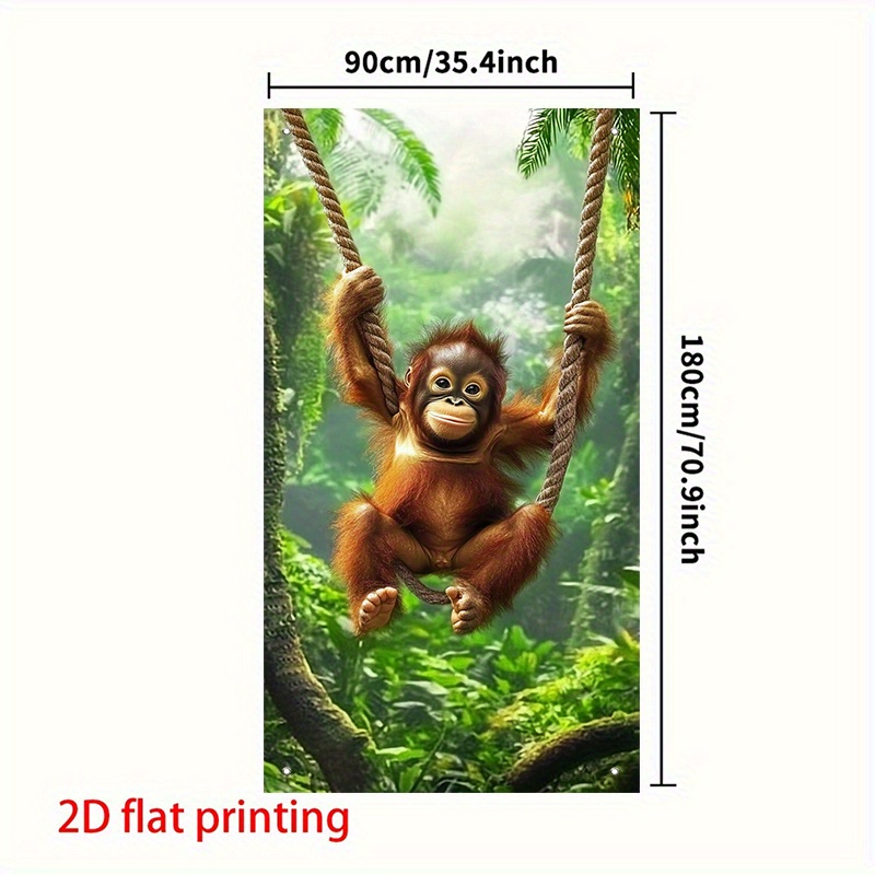 TEMU 2d Door Banner, Large Jungle Door Banner - Extra Long 35.4x70.8 Inch Hanging Party Decoration With Swinging Monkey, No Electricity Needed, Easy