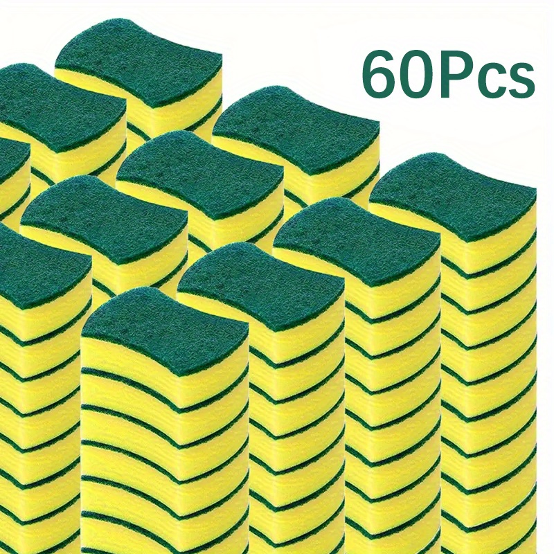 Image of 60/80/160pcs Premium Multifunctional Cleaning Sponges - Dual-sided Scrub & Wipe, , Scratch-free, Super Absorbent For Kitchen/bathroom/glass Surfaces, Polyurethane Material