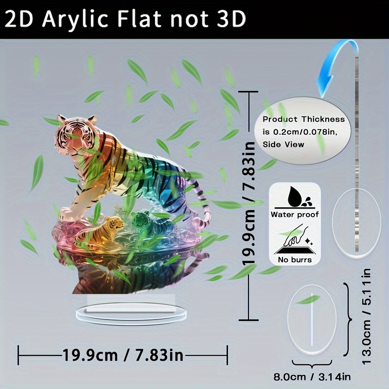 TEMU 2d Flat, 1pc Modern Minimalist Tiger Sculpture Statue - Acrylic Desktop Compatible For Home/office/cafe Decor, Statue Suitable For Tabletop