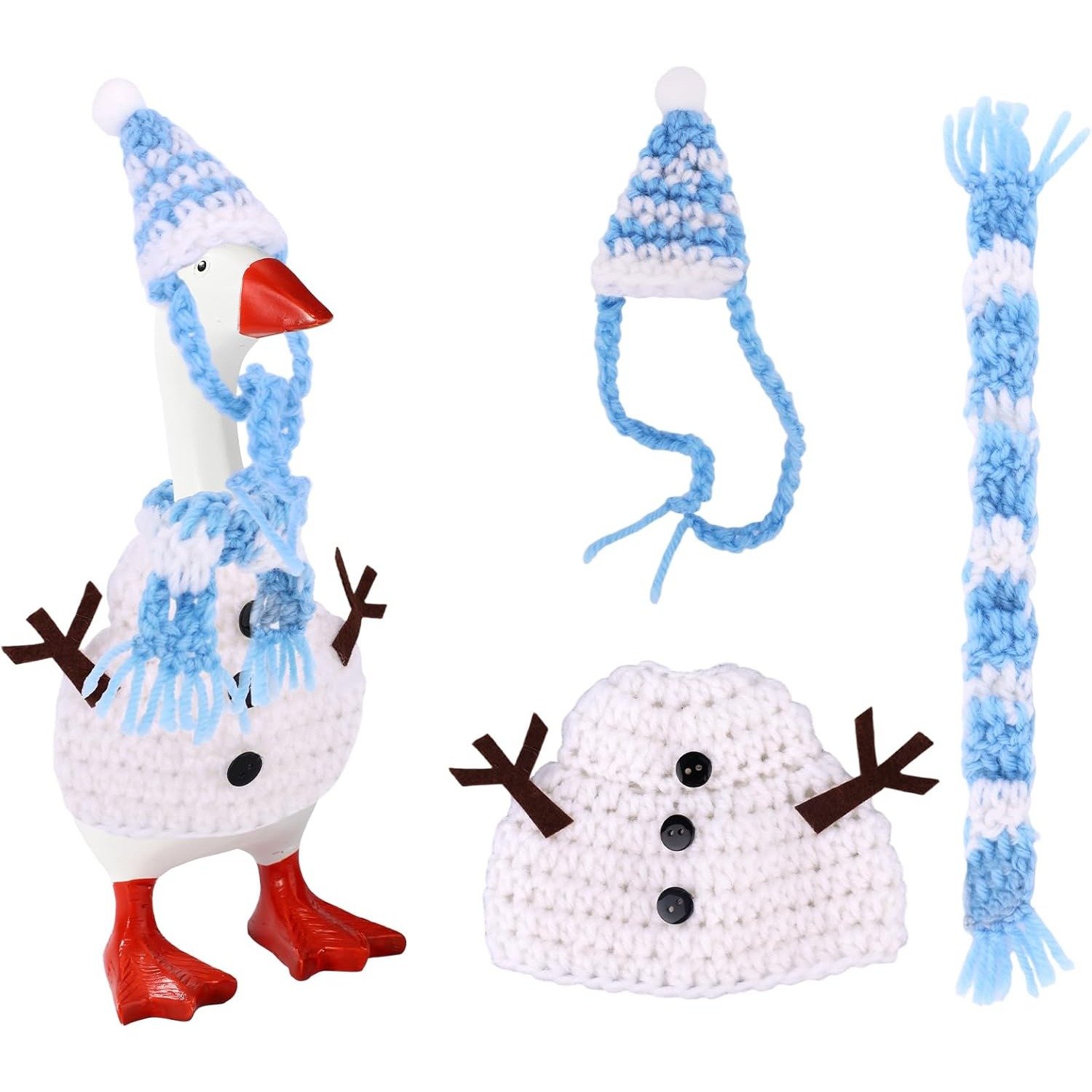 TEMU 3pcs Winter Snowman Desk Goose Outfits, Snowman Christmas Outfit Hat Scarf Clothes Statue Keychain Clothes For Desk Key Holder Costume Decor Suitable For 7-inch Desktop Goose