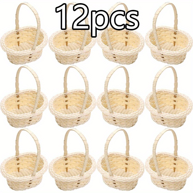 12 stück mini geflochtene körbe mit griffen - ovale weiße rattankörbe für kleine geschenke und bastelarbeiten, hochzeitsblumenkorb, leichte picknick-  0