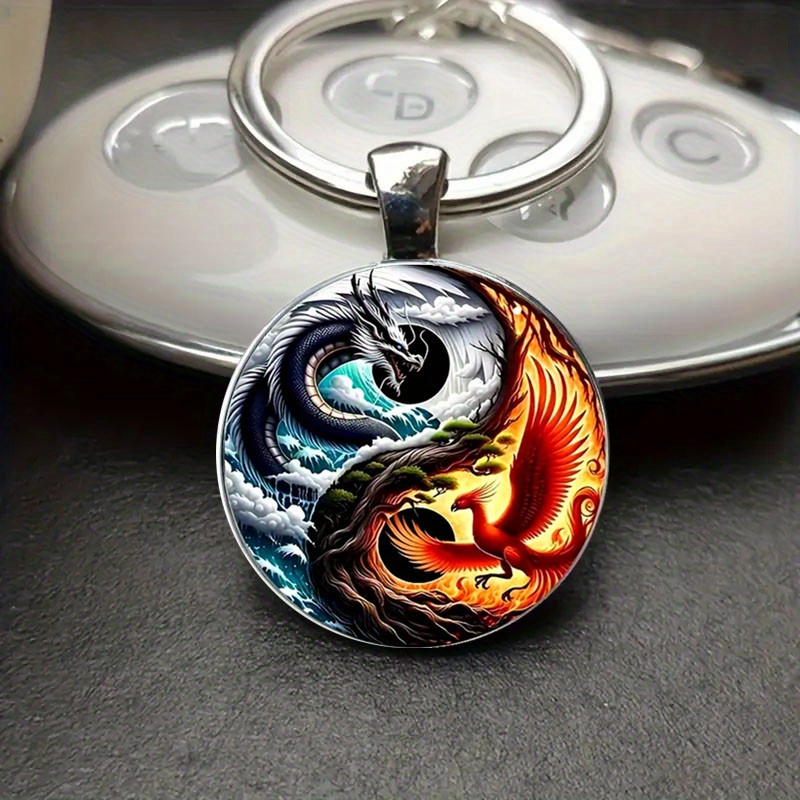item picture yin yang dragon and   glass keychain fashionable   alloy design   home decor   or holiday gifts for   dragon decor