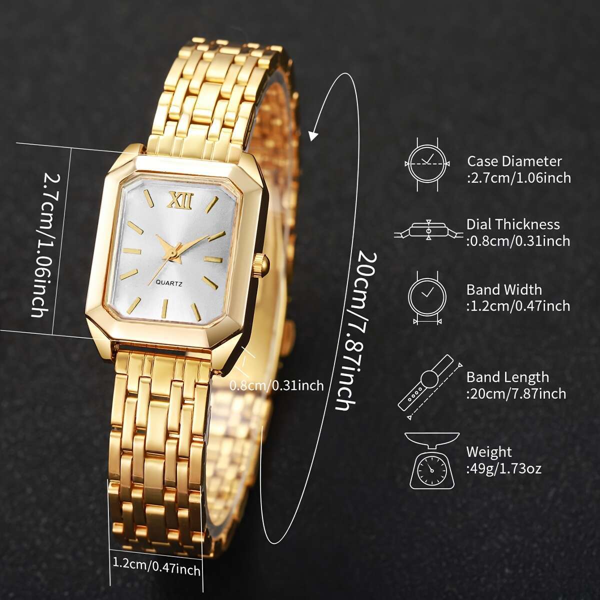 1pc Women'S Gift Watch Exquisite Fashion Square Roman Numeral Dial Versatile Quartz Wristwatch, Watch Box Not Included