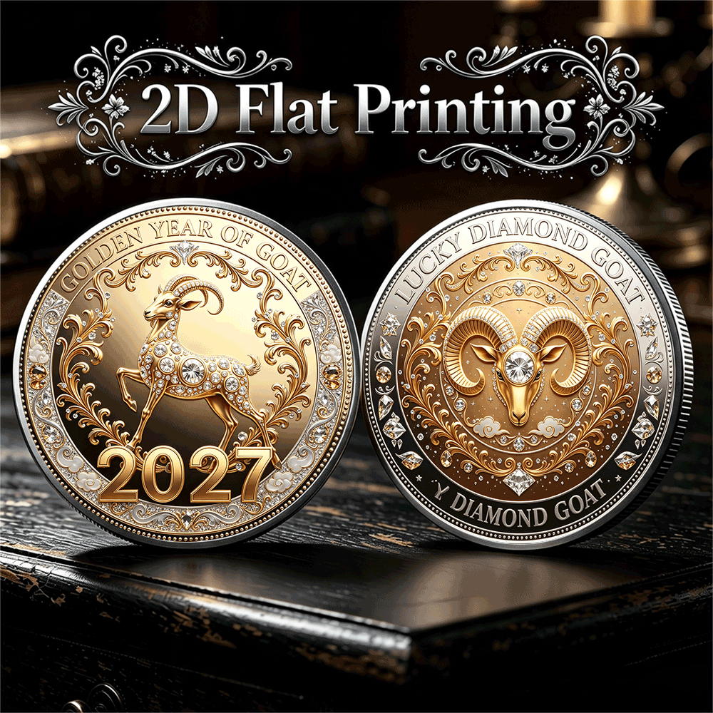 TEMU 2d 2d 2027 Year Of Sheep And Diamond Sheep Double-sided Commemorative Coin, Suitable For Zodiac New Year Gifts, Commemorative Collectibles, And