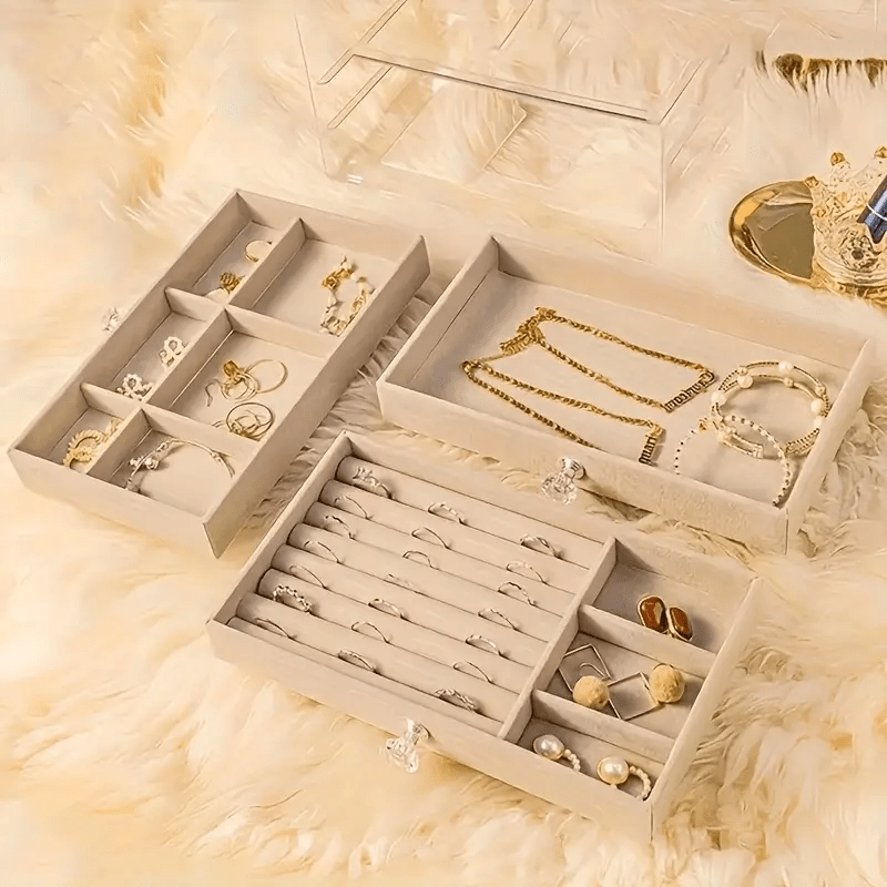   three layer flocked jewelry storage box fleece lining with acrylic display stand 3 drawers for organizing bracelets and rings exuding   Product details 2