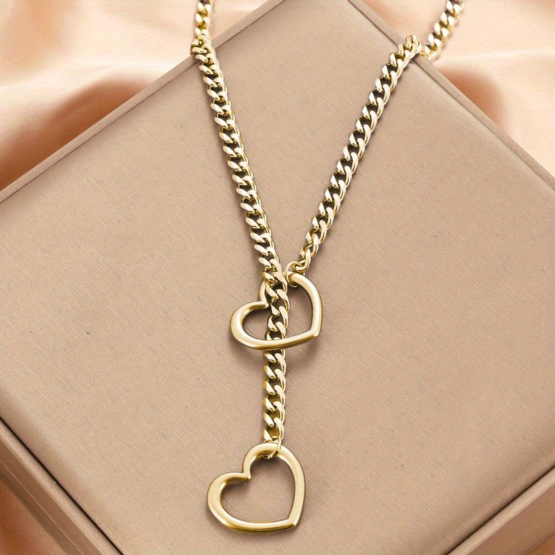 TEMU 1pc Neutral Punk Style Golden Hollowed Out Heart Tassel Copper Pendant Necklace Suitable For Daily Wear, Party Gathering Wear Necklace