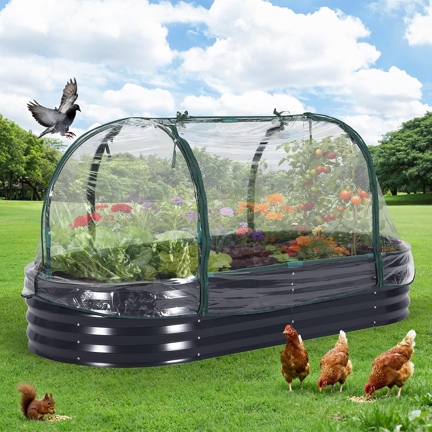 Oval Seedling Bed 180x90x30cm With Pvc Cover, Gray - European Nursery Tray For Plant Propagation