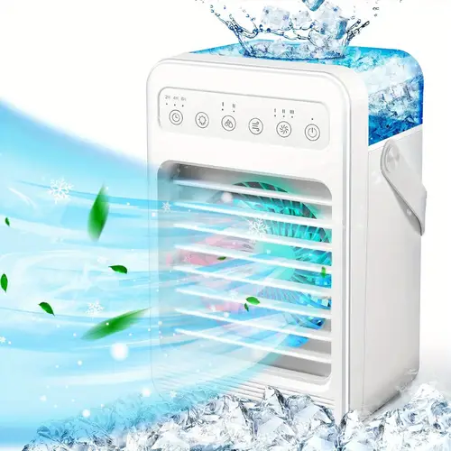 4 in 1 portable air conditioner and evaporative personal air cooler with humidifier 3 adjustable 7 led color lights 600ml capacity usb powered quiet fan for office room or desk use