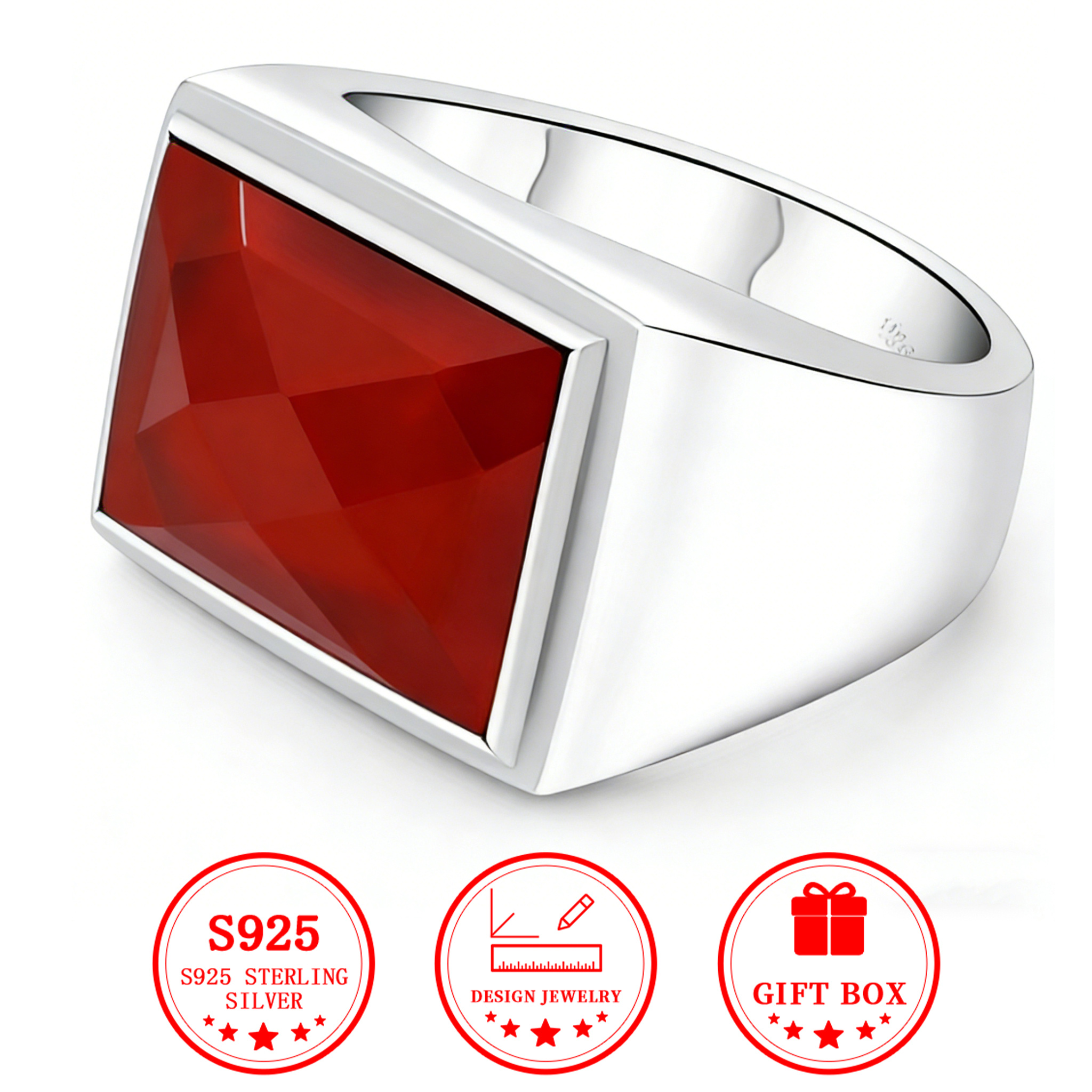 S925 Silver Red Agate Ring — Classic Daily Wear