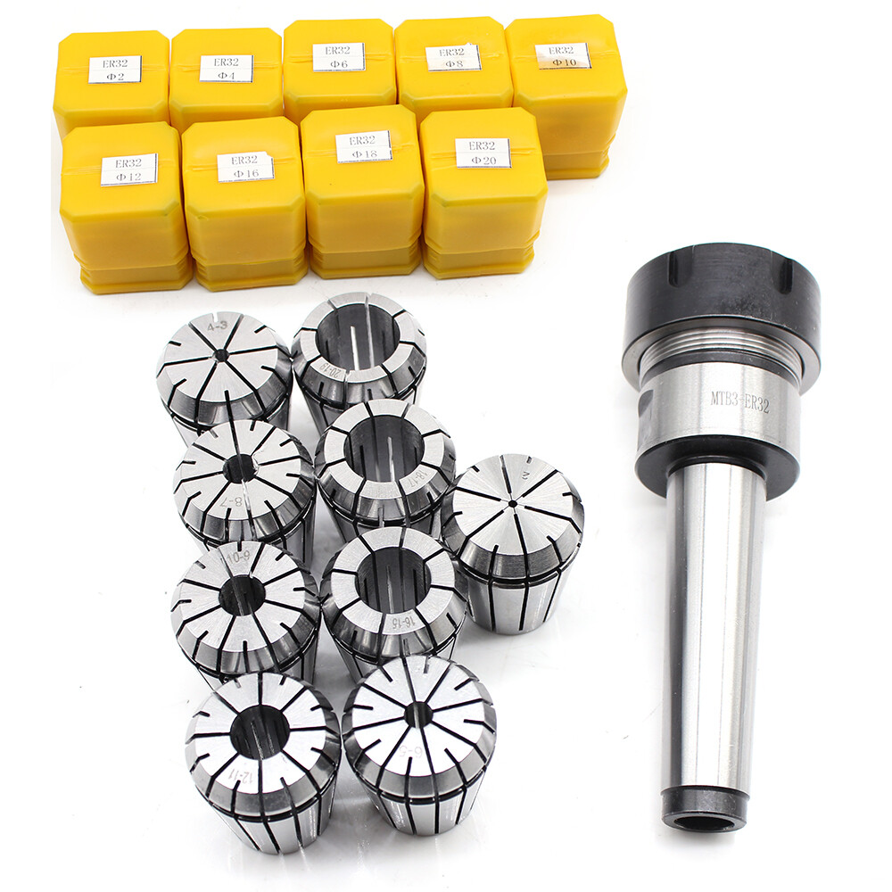 Set 9X 2 mm ER32 vzmetnih primežev + ER32 MT3 M12 držalo za primež Taper