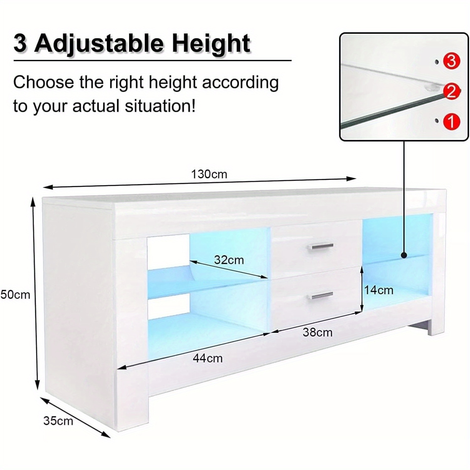 Image of 130cm Modern Tv Stand Cabinet With Drawers And Shelves - Ideal For 22" - 52" Tvs, White Cream End For Living Room Entertainment