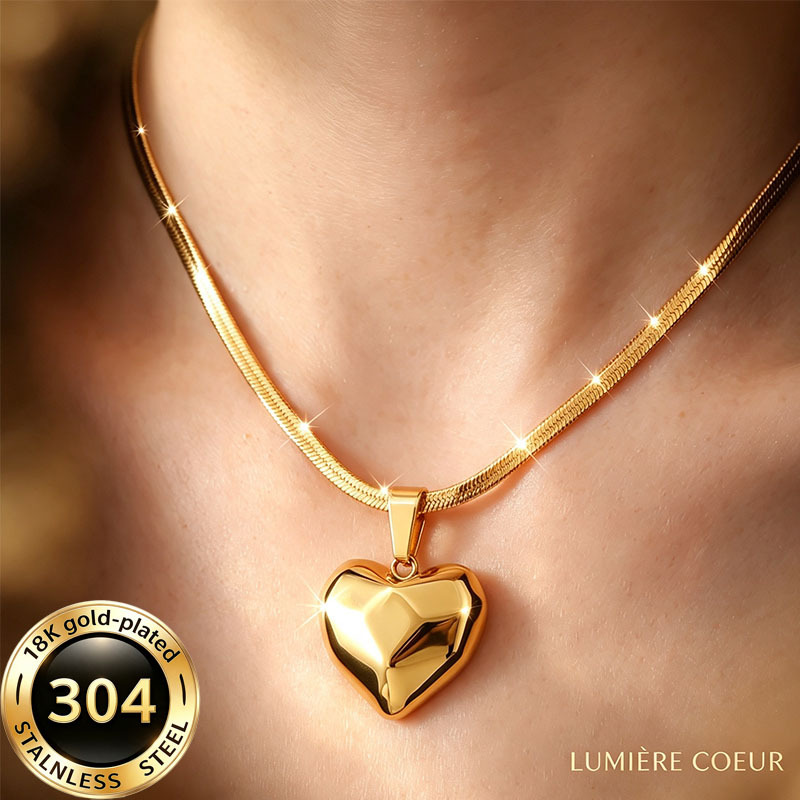 TEMU 1pc 304 Heart Pendant Snake Bone Necklace, Exquisite Classic Accessory Suitable For Daily Scenes, Elegant Jewelry Ideal As Gift For Women On