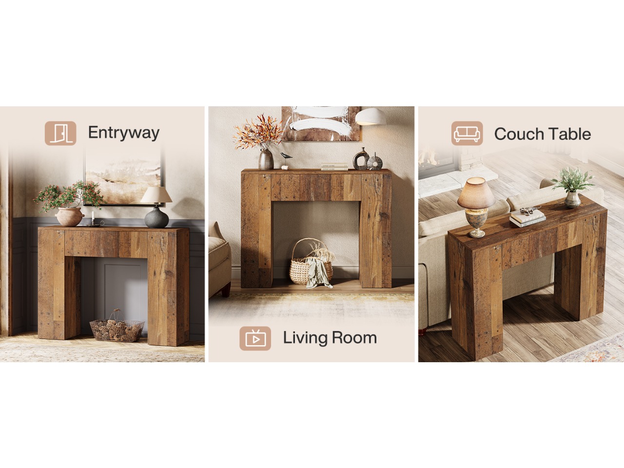 100cm Modern Farmhouse Console Table with Drawers - Narrow Slim Space-Saving Suitable for Small Spaces, Engineered Wood Hallway Table with Storage, Dark Brown Coffee Table for Entryway, Living Room, Assembly (Assembly Required)
