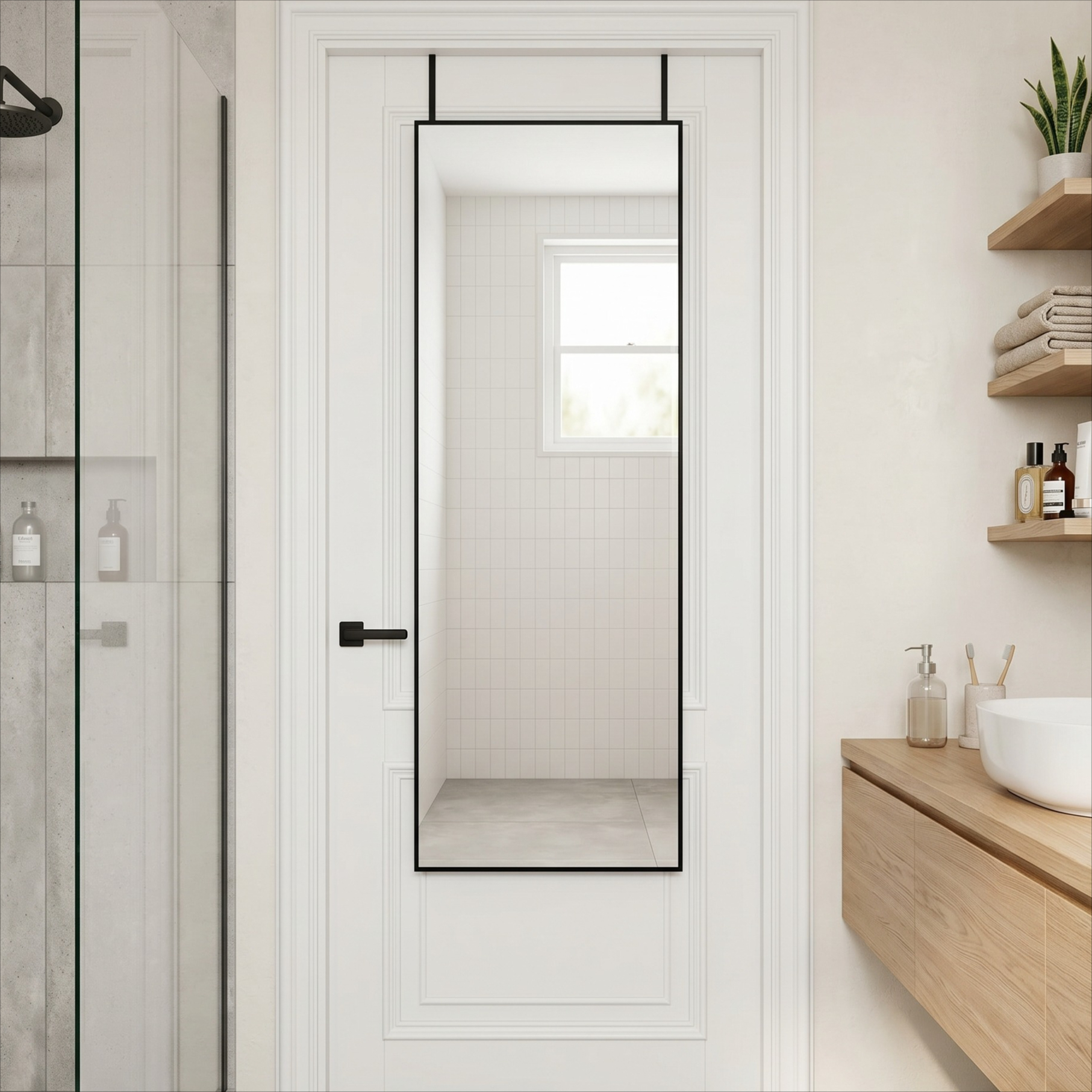Image of 40x126cm Full Length Wall Mounted Makeup Mirror, Door Mirror, Metal Frame, No-drilling Hanging Or Wall Mount, Hooks & Hardware Included, Makeup Mirror For Bathroom, Dorm, Golden