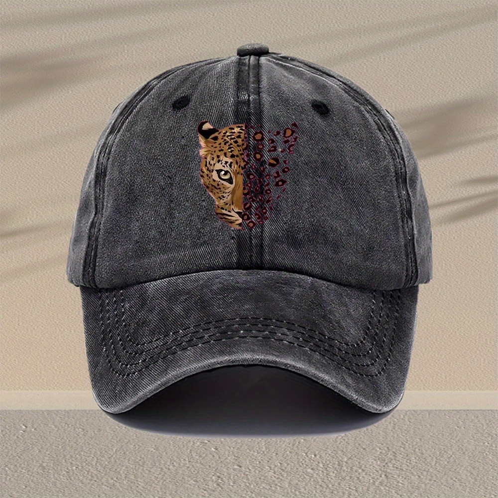 E-shop Herren-Leopardenmuster Baseballcap – Verstellbarer Vintage-Waschungs-Lichtgewicht-Hut aus 100 % Viskose für Outdoor, Reisen & – Mehrfarbig,
