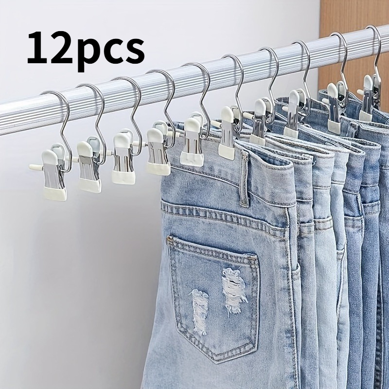 Image of 12 Hanger Sets With Clips - - Solution For Organizing Jeans, Shirts And Hats - Sturdy Metal Material, Organizing Wardrobes, Wardrobe Storage | Stylish Metal | Durable Hanger