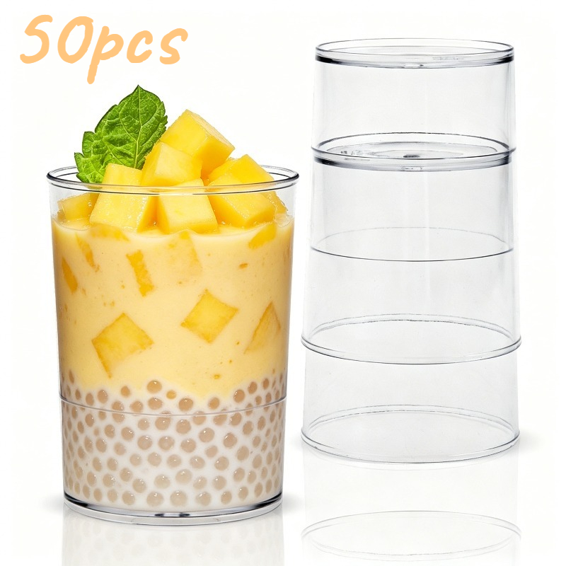 Image of 50pcs Leakproof Clear Dessert Cups, Elegant For Wedding, Birthday, Party - Ideal For Tiramisu, Pudding, Cheesecake, Jelly - Easy To Clean & Space-saving Design, Wedding Tableware, Transparent Cups