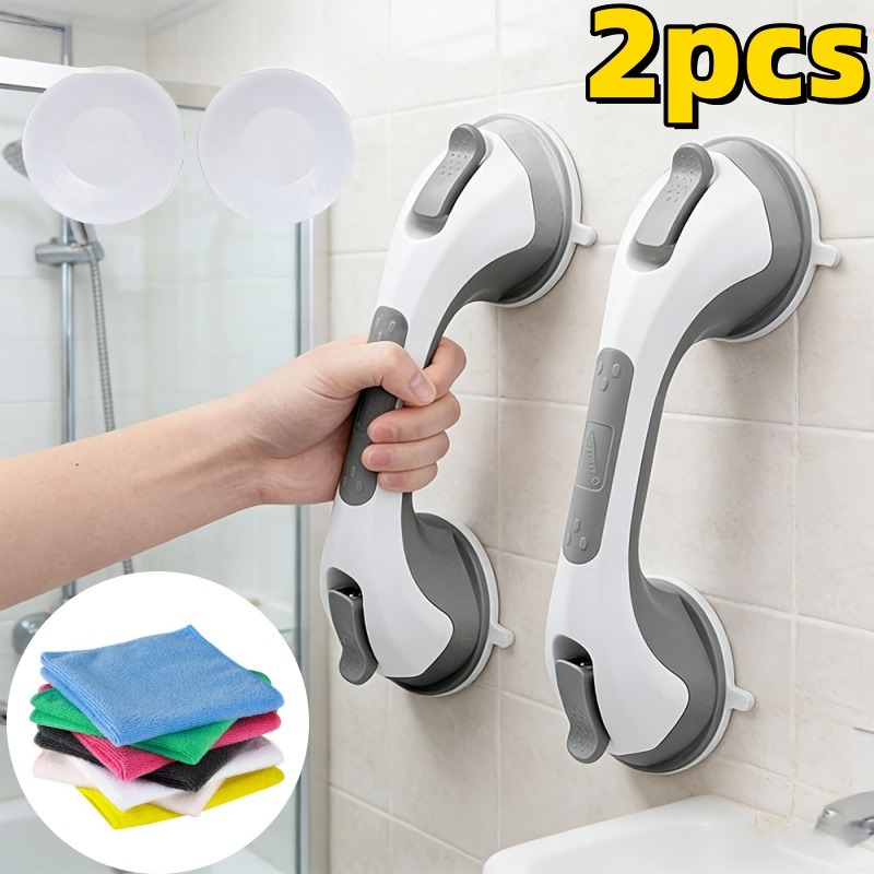 2 1 handle 1   colored towel non drilled bathroom handrails strong suction anti slip support handle safety handrails for toilets and showers adjustable height vacuum   to install