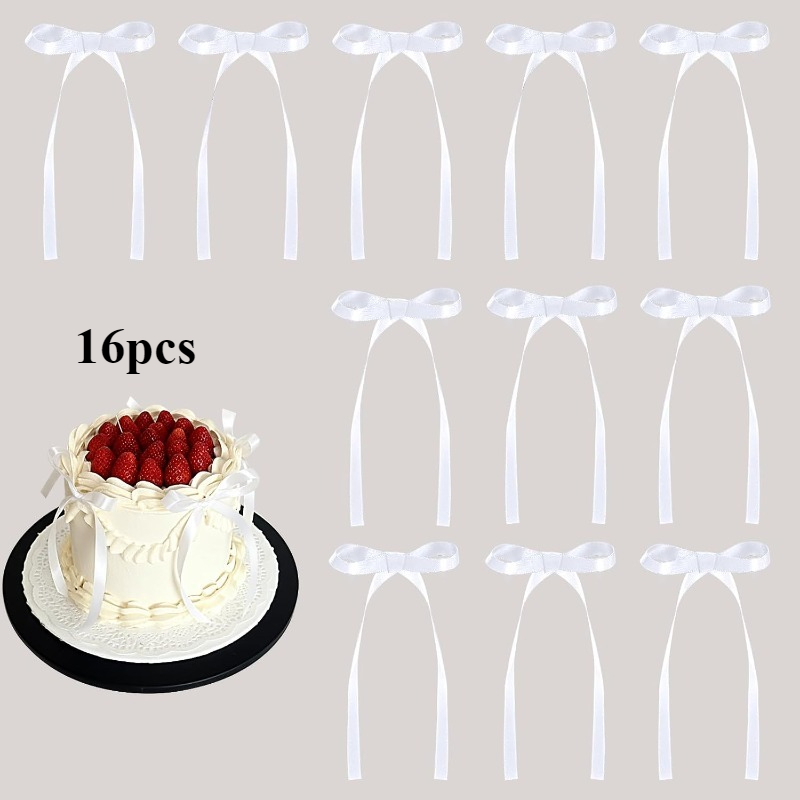 E-shop 16/32 Stück Schleifenförmige Kuchendekorationen in Weiß, Ideal für Kuchen, Cupcakes, Baby Shower, Geburtstage, Hochzeiten, Valentinstag,