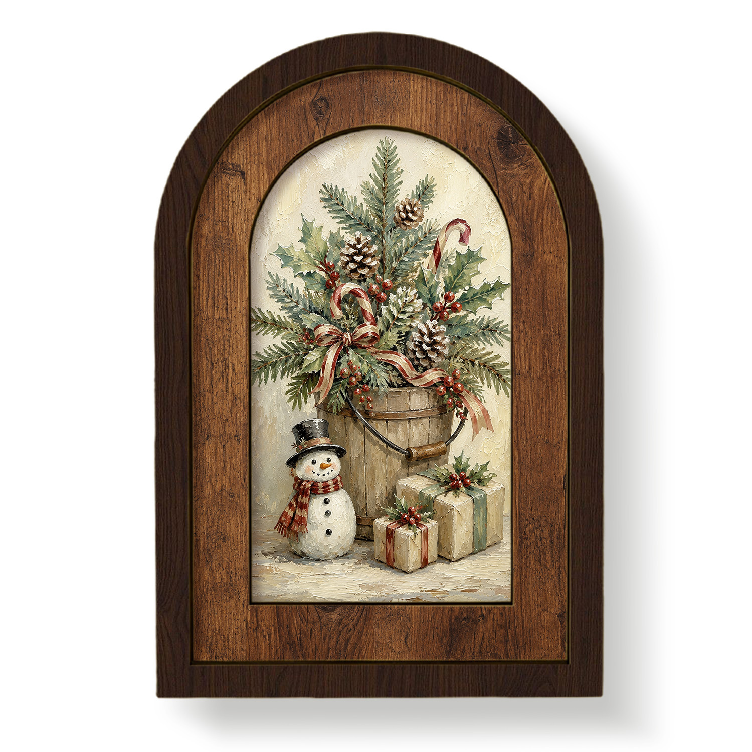 TEMU Ensemble de 1 pièce de décoration de centre de table avec cadre en bois pour bureau, motif d' de cèdre avec de neige, pommes de pin et boîtes ,