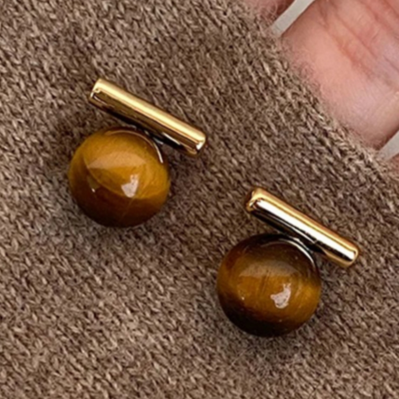 TEMU Readkiss Women's Plated Eye Stone Earrings - Vintage Round Stud Jewelry Suitable For Daily Wear & Parties, Elegant Retro Suitable For Occasions,