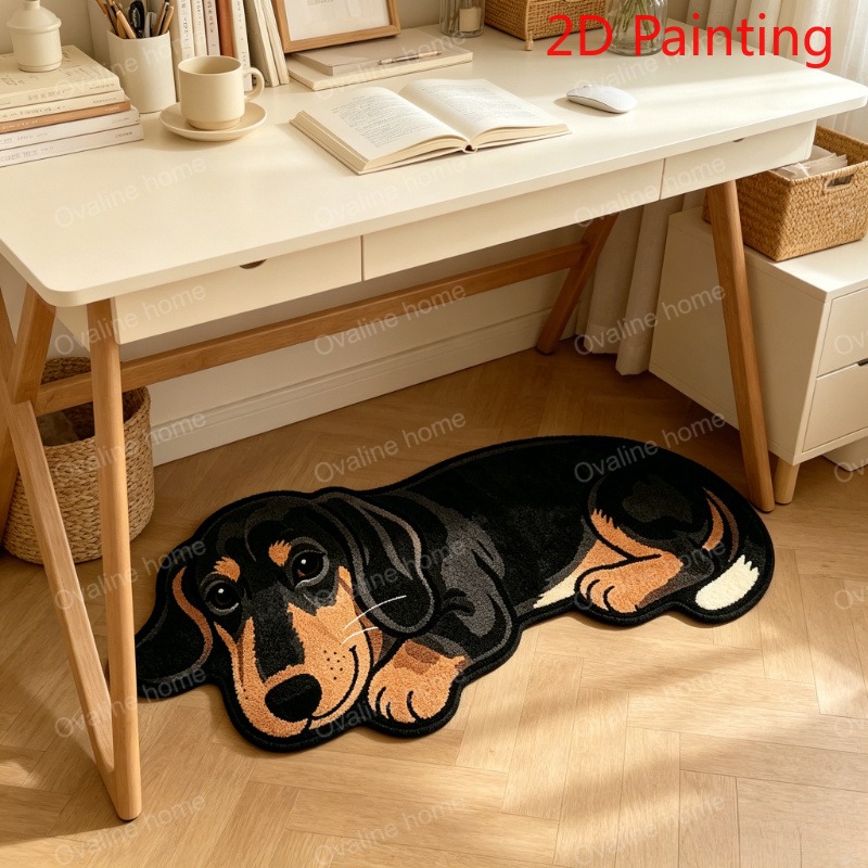 TEMU Velvet 900g   9mm Style Living Room Plush Rug [2d Flat] Thin Pile 3d Effect, Non-long Pile Simulated Black Dachshund Area Rug, Niche Cartoon