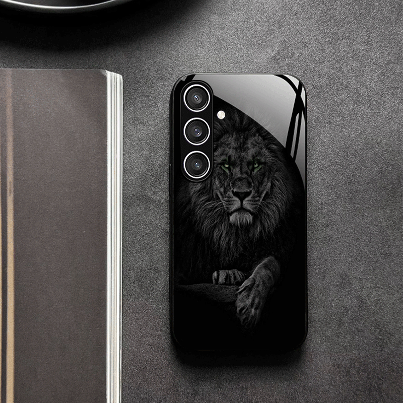 TEMU Phone Case: Trendy Lion Tempered Glass Black New Phone Case For Galaxy S25 S24 S24 Fe S24 Plus S24 Ultra S23 S23 Fe S23  S23 Ultra S22 S22  S22